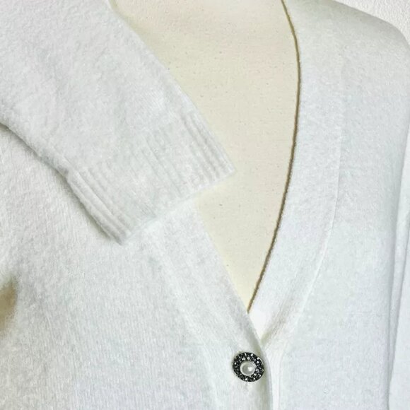 NEW Talbots Cardigan M Alpaca Wool Blend Ivory Jewel Button Pockets NWT - Picture 6 of 8
